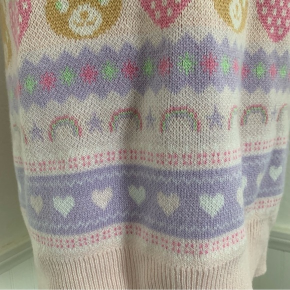 Hot Topic Pastel Teddy Bear & Strawberries Cardigan Longline Sweater Kawaii - Picture 17 of 17